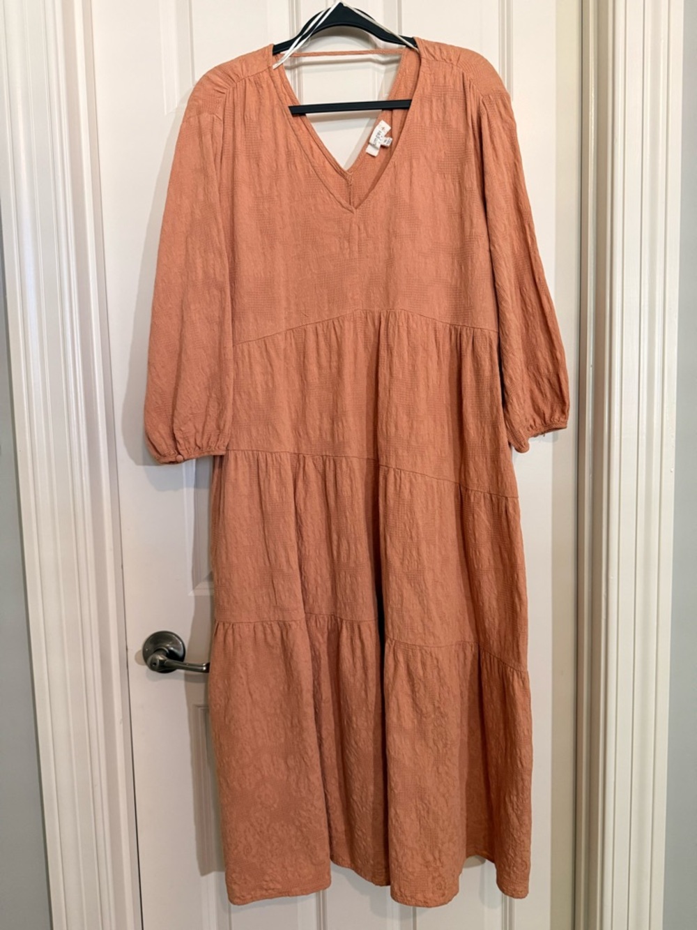 Umgee 100% Cotton Peachy Rust Tiered V-Neck Maxi Dress 1X